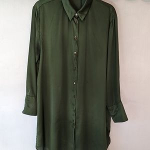 Zara shirt dress women green